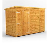 Powersheds Pent Roof Windowless Double Door Garden Shed 10ft x 4ft, Golden Brown Timber