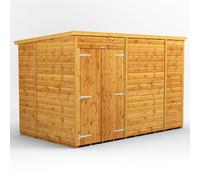 Powersheds Pent Roof Windowless Double Door Garden Shed 10ft x 6ft, Golden Brown Timber