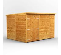 Powersheds 10' x 8' Pent Windowless Double Door Garden Shed, Brown