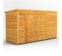 Powersheds Pent Roof Windowless Double Door Garden Shed 12ft x 4ft, Golden Brown Timber