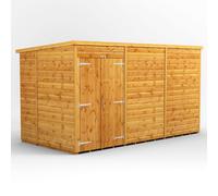 Powersheds Pent Roof Windowless Double Door Garden Shed, 12ft x 6ft, Golden Brown Timber