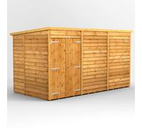 Power Pent Roof Windowless Double Door Overlap Garden Shed 12'x6' Golden Brown