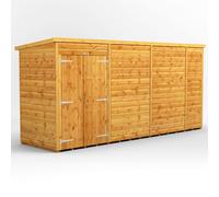 Powersheds Pent Roof Windowless Double Door Garden Shed 14ft x 4ft - Golden Brown