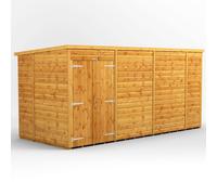 Powersheds Pent 14' x 6' Windowless Double Door Garden Shed, Brown