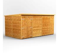 Power Pent Roof Windowless Double Door Garden Shed 14'x8' Golden Brown