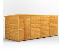 Powersheds Pent Roof Windowless Double Door Garden Shed 16ft x 6ft - Golden Brown