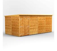 Power Pent Roof Windowless Double Door Garden Shed 16'x8' Golden Brown