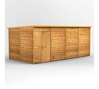 Powersheds Pent Roof Windowless Double Door Garden Shed 16ft x 8ft, Golden Brown Timber Overlap