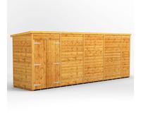 Powersheds Pent Roof Windowless Double Door Garden Shed, 18ft x 4ft, Golden Brown Timber