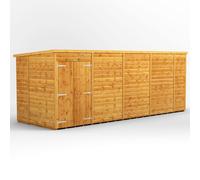 Powersheds Pent Roof Windowless Double Door Garden Shed 18ft x 6ft - Golden Brown