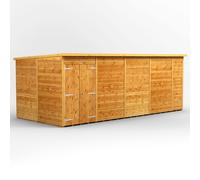 Powersheds Pent Roof Windowless Double Door Garden Shed, 18ft x 8ft, Golden Brown Timber