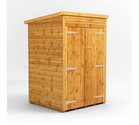 Powersheds Pent 4' x 4' Windowless Double Door Garden Shed, Brown
