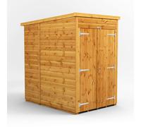 Powersheds Pent Roof Windowless Double Door Garden Shed 4ft x 6ft - Golden Brown