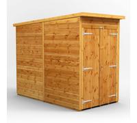 Powersheds Pent Roof Windowless Double Door Garden Shed, 4ft x 8ft, Golden Brown Timber