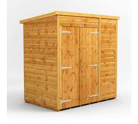 Powersheds Pent Roof Windowless Double Door Garden Shed 6ft x 4ft - Golden Brown