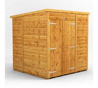 Powersheds Pent Roof Windowless Double Door Garden Shed 6ft x 6ft - Golden Brown