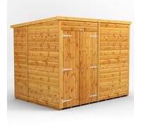 Powersheds Pent Roof Windowless Double Door Garden Shed 8ft x 6ft, Golden Brown Timber