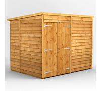 Powersheds Pent Roof Windowless Double Door Overlap Garden Shed 8ft x 6ft - Golden Brown