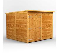 Powersheds Pent Roof Windowless Double Door Garden Shed 8ft x 8ft - Golden Brown