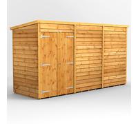Power Pent Roof Windowless Double Door Overlap Garden Shed 12'x4' Golden Brown