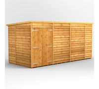 Power Pent Roof Windowless Double Door Overlap Garden Shed 14'x6' Golden Brown