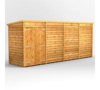 Power Pent Roof Windowless Double Door Overlap Garden Shed 16'x4' Golden Brown