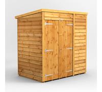 6X4 Powersheds Overlap Pent Windowless Double Door Shed, Brown