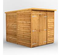 Powersheds Pent Roof Windowless Double Door Garden Shed 6ft x 8ft, Golden Brown Timber Overlap