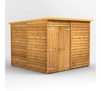 Powersheds Pent Roof Windowless Double Door Overlap Garden Shed 8ft x 8ft - Golden Brown