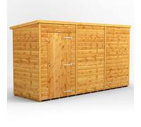 Powersheds Pent Roof Windowless Single Door Garden Shed 12ft x 4ft - Golden Brown