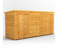 Powersheds Pent Roof Windowless Single Door Garden Shed 14ft x 4ft - Golden Brown