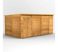 Powersheds Pent Roof Windowless Single Door Garden Shed 14ft x 8ft, Golden Brown Timber Overlap