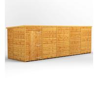 Powersheds Pent Roof Windowless Single Door Garden Shed, 20ft x 6ft, Golden Brown Timber