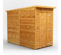 Powersheds Pent Roof Windowless Single Door Garden Shed, 4ft x 8ft, Golden Brown Timber