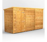 Powersheds Pent Roof Windowless Single Door Garden Shed 12ft x 4ft, Golden Brown Timber Overlap