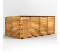 Powersheds Pent Roof Windowless Single Door Overlap Garden Shed 16ft x 8ft - Golden Brown