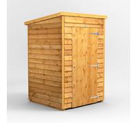 Powersheds Pent Roof Windowless Single Door Overlap Shed, 4ft x 4ft, Golden Brown Timber
