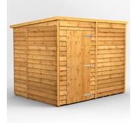 Powersheds Pent Roof Windowless Single Door Overlap Garden Shed 8ft x 6ft, Golden Brown Timber