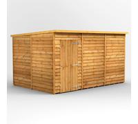 Powersheds Pent Roof Windowless Single Door Overlap Garden Shed 12ft x 8ft - Golden Brown