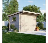 Powersheds Pent Roof Workshop Log Cabin 12ft x 10ft (Doors Central) 28mm Log Thickness