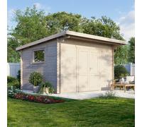 Power 14x12 Pent Workshop Log Cabin, Doors Central - 28mm Logs
