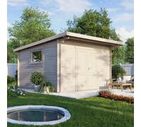 Powersheds Pent Roof Workshop Log Cabin 14ft x 14ft (Doors Central) 28mm Log Thickness