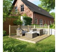Power 10 x 10ft Timber Decking Kit With Handrails On 2 Sides - Brown - Powersheds - Wilko