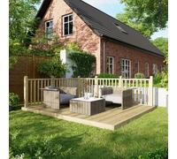 Powersheds Treated Timber Decking Kit (c/w 2 Handrails) 10' x 12' - Light Brown Reversible Dual Profile