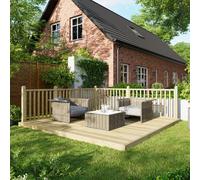 Powersheds Treated Timber Decking Kit (c/w 2 Handrails), 12' x 12', Light Brown Reversible Dual Profile