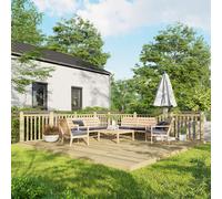 16X16 Power Timber Decking Kit - Handrails On Two Sides (4.8M X 4.8M), Brown