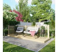 Powersheds Treated Timber Decking Kit (c/w 2 Handrails), 4ft x 14ft, Light Brown Reversible Boards