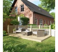 Powersheds Treated Timber Decking Kit (c/w 2 Handrails), 8' x 14', Light Brown Reversible Boards