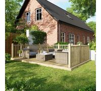 Power 10 x 16ft Timber Decking Kit With Handrails On 3 Sides - Brown - Powersheds - Wilko
