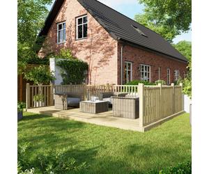 Powersheds Treated Timber Decking Kit c/w 3 Handrails, 12' x 18', Light Brown Timber